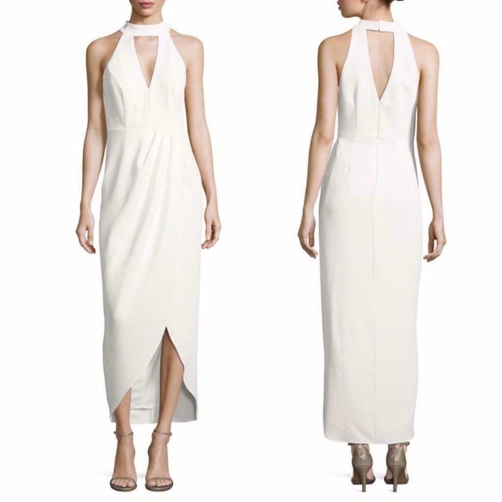 NEW XSCAPE MOCK NECK Wedding IVORY Crepe TULIP HEM Midi COCKTAIL Dress GOWN 4